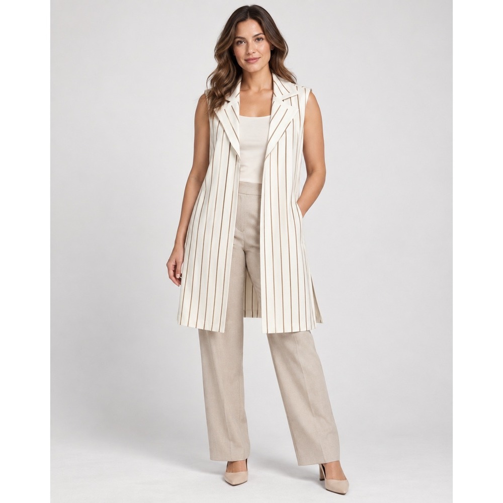 Chico's Womens Long Pinstripe Vest Sleeveless Blazer Sz 2 Large 90s Minimalist